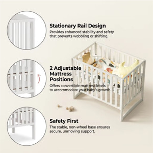 Lit pliant en bois pour enfants de 0 à 3 ans avec roulettes 101x65cm pour chambre d'enfant et chambre d'hôtel 2-en-1 Lit pliant en pin massif - Product Image 4