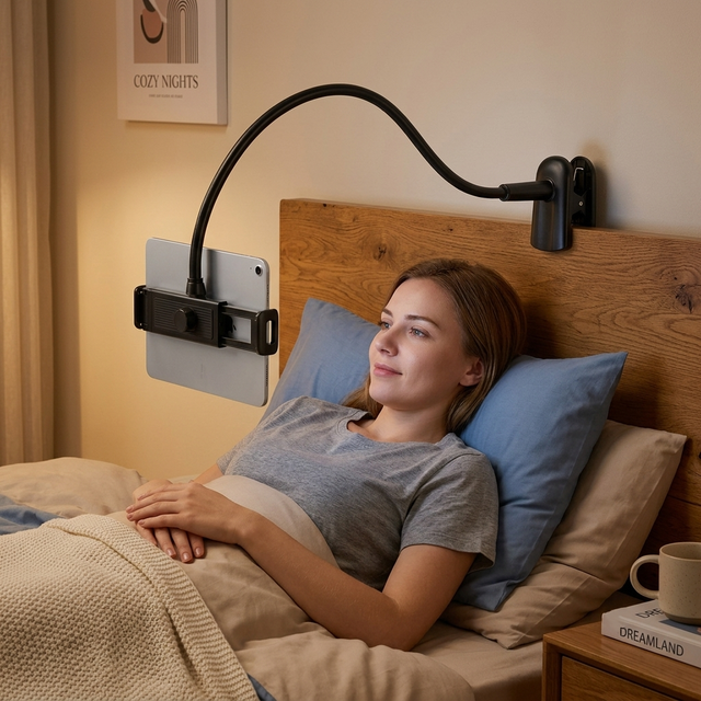 Flexible Gooseneck Tablet Stand | 360° Adjustable Magnesium Alloy Arm | Thickened Arm Stable Base | X53-398 Bed Desktop Holder
