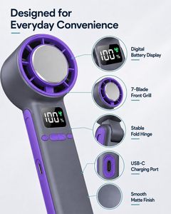 จอแสดงผลดิจิตอล พัดลมพับได้แบบพกพา แบตเตอรี่ความเร็วสูงขนาดเล็ก USB ชาร์จได้ พัดลมระบายความร้อนแบบตั้งโต๊ะสำหรับการเดินทางกลางแจ้ง แคมป์ปิ้ง - Product Image 4