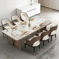 Ensemble de table et de chaises de salle à manger en marbre de luxe moderne pour villa |   Table de salle à manger rectangulaire élégante en pierre de haute qualité