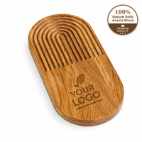 Plateau de service en bois d'acacia personnalisé avec logo, rainuré, décoratif - Base de présentation de bijoux en bois massif