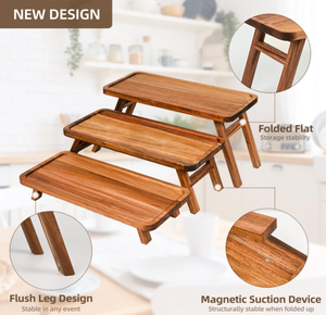 Rectangle <strong>Dessert</strong> Table Display Stand Foldable <strong>3</strong>-<strong>Tier</strong> Acacia Wooden Eco-Friendly Cupcake Serving <strong>Tray</strong> &amp; Tower Display Set - Product Image 4