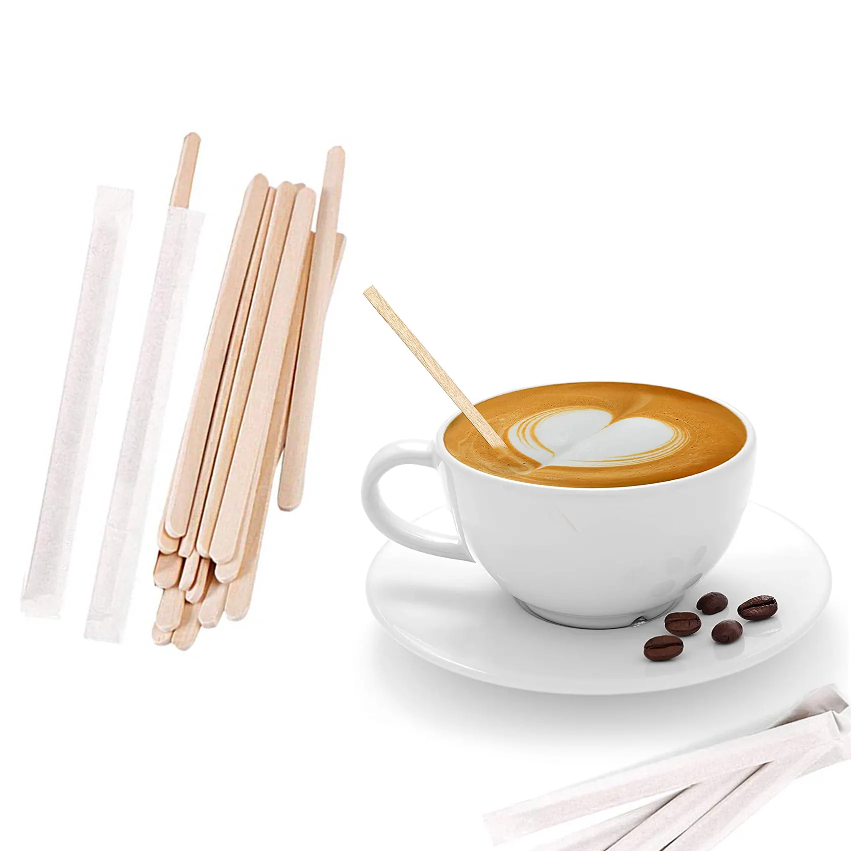 고품질 100% 천연 나무 커피 교반기, 일회용 브랜딩 로고 커피 스틱 사용자 정의 크기
