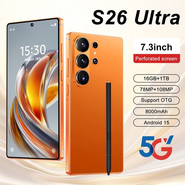 Hot Selling S26 Ultra 5g Smartphone 7.3-inch 120Hz Oled Display Deca Core 16GB+1TB Built-in Pen Support OTG Mobile Phones