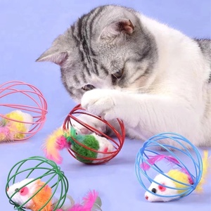 Juguetes chirriantes coloridos y novedosos para gatos, jaulas de alambre con plumas, material de acero inoxidable para el autoentretenimiento de los gatos - Product Image 1