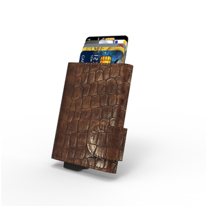 Portefeuille pour homme en cuir de crocodile, blocage RFID, fermeture à boucle, style minimaliste, longueur courte, usage quotidien, motif alligator marron - Product Image 6