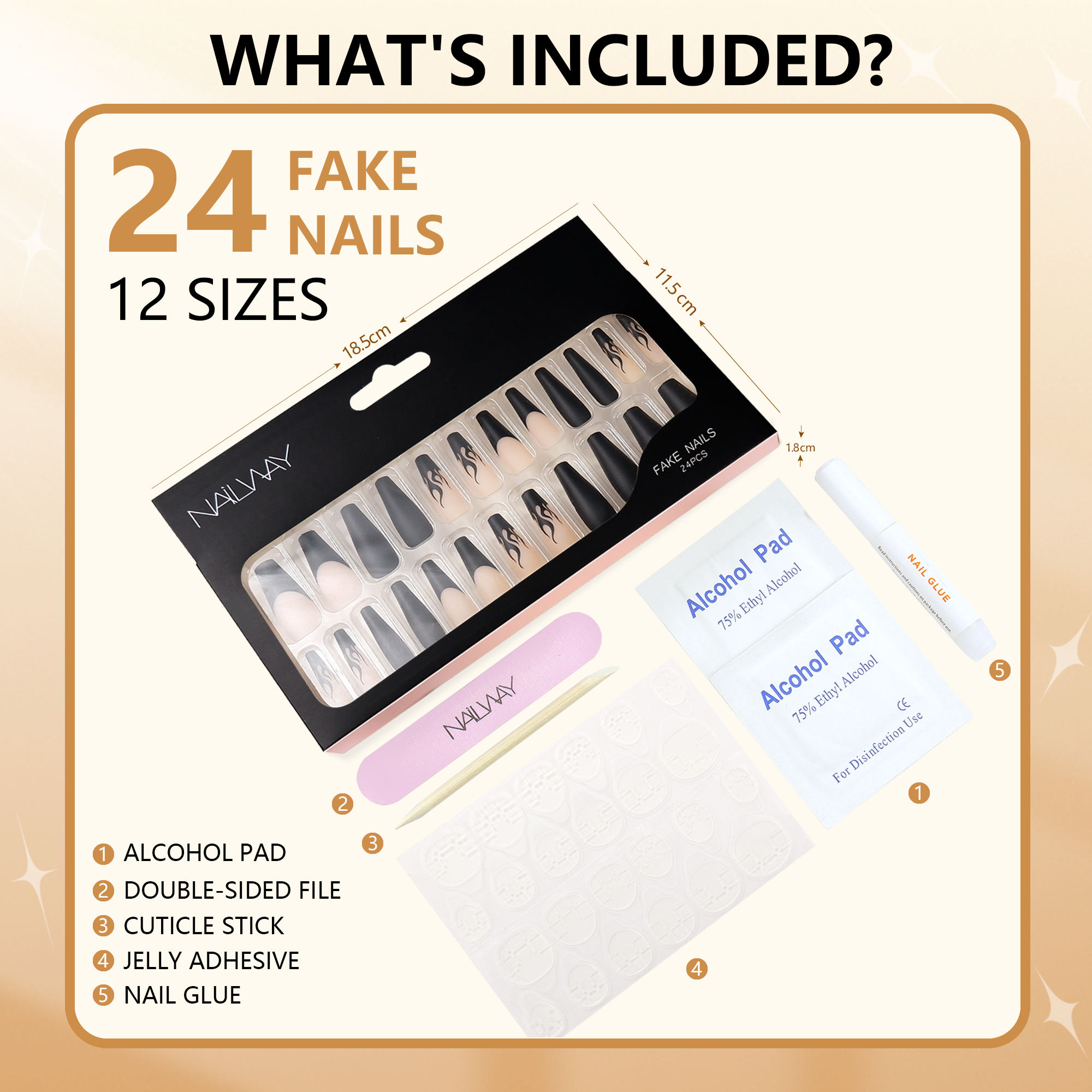 High Quality Long Press on Nails Private Label Reusable 24 Pcs False Nails Custom