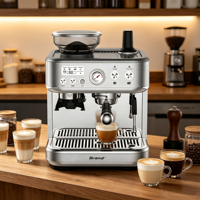 Anbolife - Cafetera Espresso con Bomba ULKA de 15 Bares, Control de Temperatura PID, Portafiltro de 58 mm, Molinillo Integrado de 250 g, OEM ODM