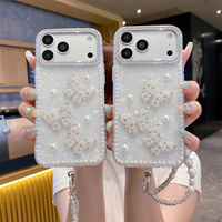Coque de téléphone élégante et irisée en forme de papillon avec strass et sangle perlée pour iPhone 18 17 Pro Max 16 15 14 13