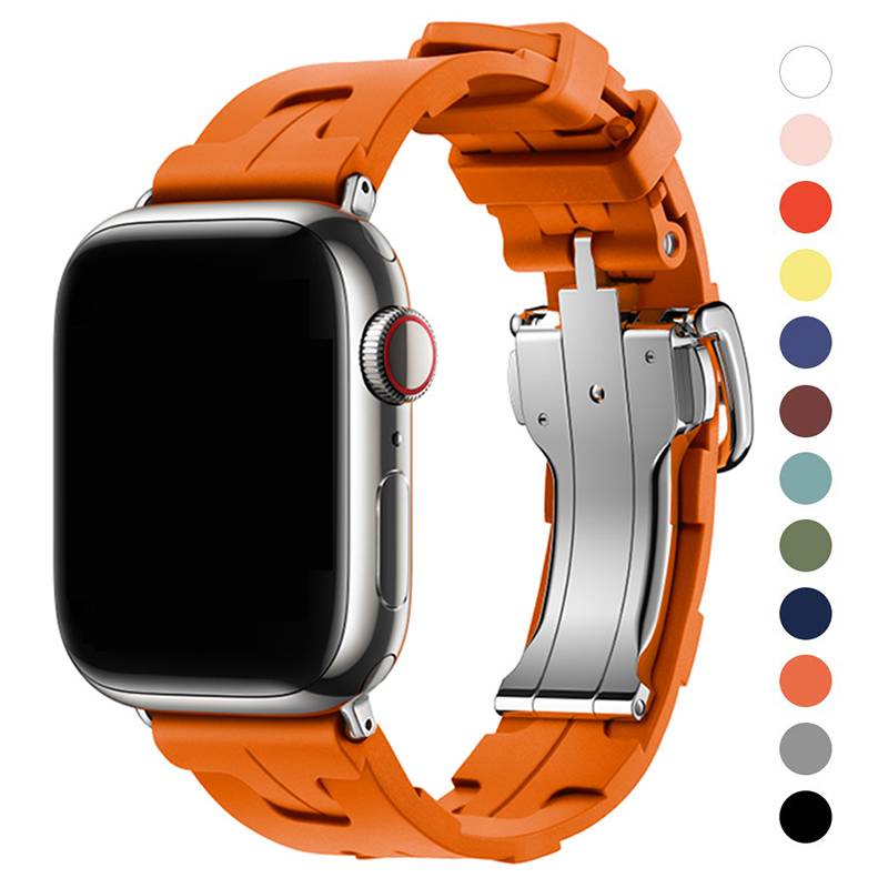 Оригинальный мягкий резиновый ремешок для Apple Watch 49 мм 45 мм 41 мм 44 мм 42 мм 38 мм металлический браслет с пряжкой для IWatch