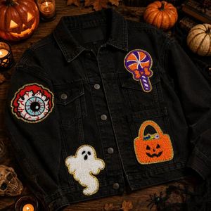 Patch brodé en chenille drôle à thermocoller, motif crânes et fantômes d'Halloween, pour la décoration de vêtements, sacs et chapeaux - Product Image 6