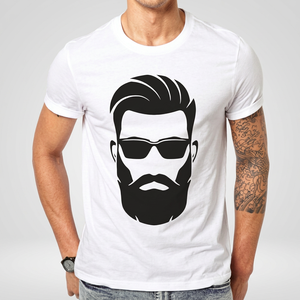 T-shirt en jersey à col rond et manches courtes pour homme, 100% coton, imprimé numérique, design graphique barbe et lunettes de soleil - Product Image 4