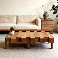 Table basse en bois massif style Wabi-sabi, table à thé en bois naturel, table de salon, style moderne du milieu du siècle, finition vieillie