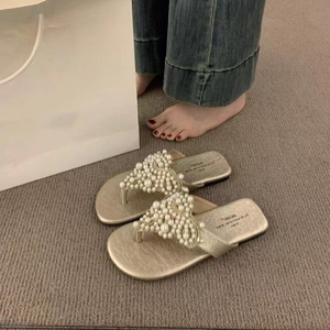 Fairy Style Thong Sandals for Women 2025 New Arrival Vintage Bohemian <b>Flip</b> <b>Flops</b> with Pearl Accents - Product Image 6