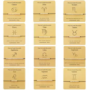 Wish Card Silver Jewelry Beads Taurus <strong>Bracelet</strong> 12 Zodiac Signs <strong>Morse</strong> <strong>Code</strong> Cipher Couple Customized <strong>Bracelet</strong> - Product Image 1