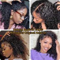 Perruque Courte Bob en Cheveux Humains Frisés Pixie Double Drawn de Chine, avec Bords Bouclés Crépus, Pré-Pluckée, Dentelle HD Frontale, pour Femmes Noires