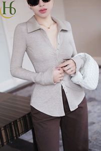 Col rabattu côtelé pour femme, fabriqué au Vietnam avec des techniques de tricot, service OEM, style décontracté, haute qualité - Product Image 4