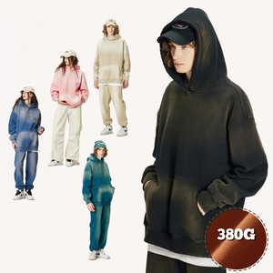 H5440 Hot Sales New Design Wholesale Custom 380 Gsm Cotton Blends Monkey Washed <b>Hoodies</b> Oversized Unisex <b>Hoodies</b> - Product Image 5