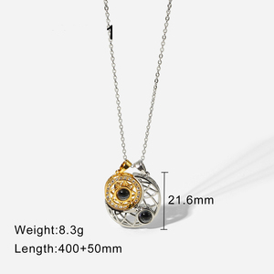Collana con ciondolo <span class=keywords><strong>luna</strong></span> sole in acciaio inossidabile con finitura oro regalo di San Valentino 100 lingue ti amo accessori per coppie alla moda - Product Image 6