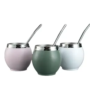 Argentina Popular Ma Dai Cup Round Keep Hot /Cold Tea Cup Creative 280ML Yerba Mate Cup with Spoon