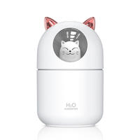 Humidificateur ultrasonique portable mini 300 ml à piles, diffuseur d'arômes double humidification, veilleuse ultra-silencieuse, design chat mignon, pour hôtel