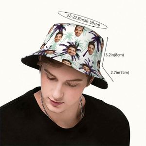 Sombrero de Pescador Personalizado con Foto para Mujer, Diseño de Rostro Personalizado, Fondo con Estampado de Árbol Tropical, Moderno para Verano, Playa, Viajes y Uso Diario - Product Image 3