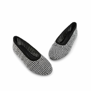 Nuovi arrivi Fashion Women Black Mesh Casual di lusso con strass punta rotonda da ragazza scarpe basse con diamanti - Product Image 3