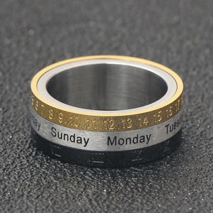 Anillo de calendario de acero inoxidable de 8 mm, giratorio, de tres colores, con fecha, para mujer - Product Image 4