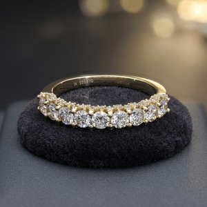Anillo de Media Eternidad Clásico para Mujer, Chapado en Rodio sobre Oro Amarillo de 14K, con Diamantes Naturales de Corte Redondo, Elegante, para Compromiso o Boda - Product Image 3