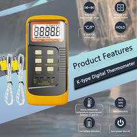 Termómetro de Sonda Bimetálica Tipo Contacto para Fabricantes, Termómetro Digital LED de Doble Canal con Pantalla, Medidor de Temperatura Tipo K