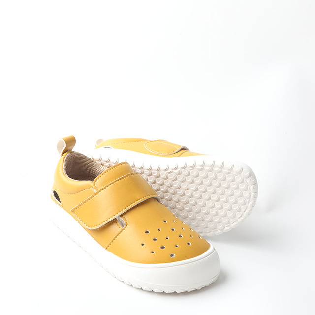 Yellow Perforated Genuine Leather Barefoot Casual Shoes Wide Toe Breathable