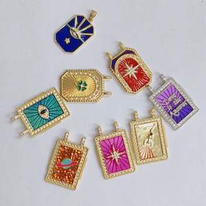 قلادة JML للأطفال بتصميم بوهيمي عتيق مع حجر الزركون الملون، تصاميم عين الشيطان، التاروت، شجرة جوز الهند، الصبار، النجوم، الخطوط، ذهب عيار 14 قيراط - Product Image 4