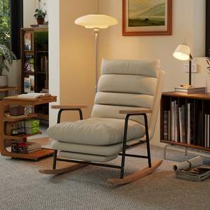 Fauteuil à bascule avec structure en bois massif, fauteuil inclinable pour salon, adultes et personnes âgées - Product Image 1