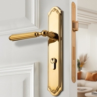 Poignée de porte JOYLIFE en laiton massif, style européen rétro, à plaque longue, design cannelé vertical, quincaillerie de porte intérieure en laiton antique
