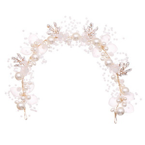 Lateefah Gold Flower Pearl Diadema Crystal Pearl Accesorios Tocado de <span class=keywords><strong>novia</strong></span> - Product Image 6