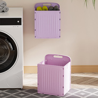 Panier à linge pliable mural sans perçage, pliable à plat, en plastique, pour les petites salles de bain et les buanderies