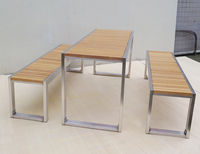 Ensemble de mobilier de jardin en acier inoxydable pour hôtels, complexes hôteliers, espaces publics, boutiques et cafés : table à manger, banc de parc, chaise longue