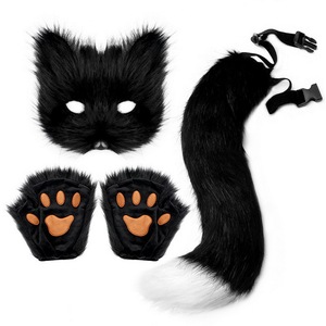 Disfraz Furry <span class=keywords><strong>de</strong></span> Media Máscara <span class=keywords><strong>de</strong></span> Zorro con Cola y Patas Therian Esponjosas para Cosplay - Product Image 1