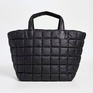 Custom Large Capacity Matte Black Quilted Nylon Handbag Water-Resistant <b>Zip</b> Closure Beach Weekender <b>Tote</b> Summer Autumn Winter - Product Image 1