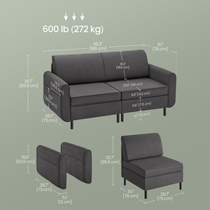 Canapé modulaire en forme de I <span class=keywords><strong>SONGMICS</strong></span> <span class=keywords><strong>HOME</strong></span>, 2 places, moderne, pour salon, appartement, hôtel - Product Image 2