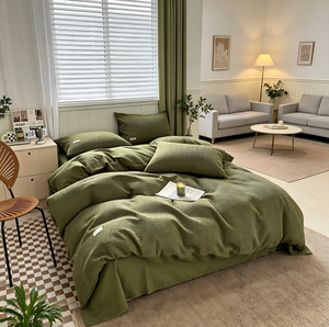 Parure de lit gaufrée OEKO-TEX vert sauge, rafraîchissante, respirante, anti-boulochage pour les personnes ayant chaud la nuit, tailles Queen et King, vente en gros - Product Image 1