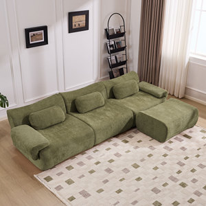 Modern Three Seat Vacuum Pack Carton L Shape Boneless Settee Large Sectional Sofa with Footrest Cozy Chenille Fabric <b>Cloud</b> Couch - Product Image 2