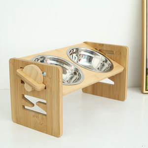Support de nourrissage pour animaux de compagnie en bambou, support surélevé pour gamelles de chien et de chat avec des gamelles carrées en acier inoxydable, design simple, couleur unie - Product Image 2