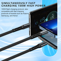 Câble de charge super rapide 3-en-1 transparent et lumineux 100W pour iPhone Samsung