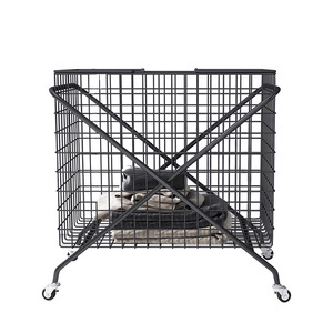 Panier de rangement pour linge de salle de bain en fil noir d'acier de différentes tailles chariot à vêtements pliable pour la maison avec roue universelle - Product Image 1