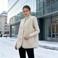 Gilet tendance en fausse fourrure de mouton pour femme, vêtement d'extérieur décontracté d'hiver, avec logo de marque, en polaire Sherpa sans manches