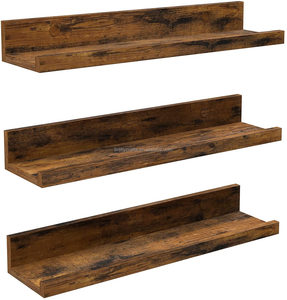 رف جداري معلَّق MDF ريفي البني عرض تخزين الحائط رف رف خشبي - Product Image 1