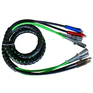 Autone BS506 Juego de línea eléctrica de aire para remolque negro 4 en 1 para freno de aire con envoltura de cable en espiral