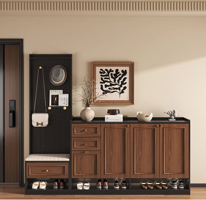 Moderno Armadio Portascarpe in Legno <span class=keywords><strong>e</strong></span> Appendiabiti con Pannello Forato Regolabile <span class=keywords><strong>e</strong></span> Panca Portaoggetti per Soggiorno - Design Ecologico <span class=keywords><strong>e</strong></span> Durevole - Product Image 1