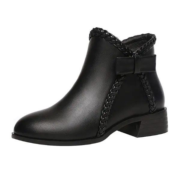 Fashional leather shorter flat-heeled ankle women Boots with bowknot trim